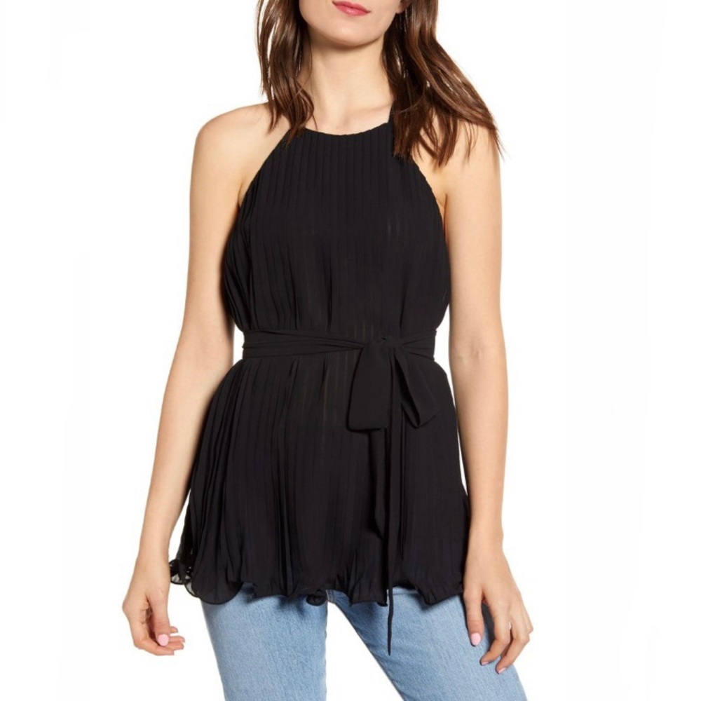 Endless Rose Black Pleated Halter Top S